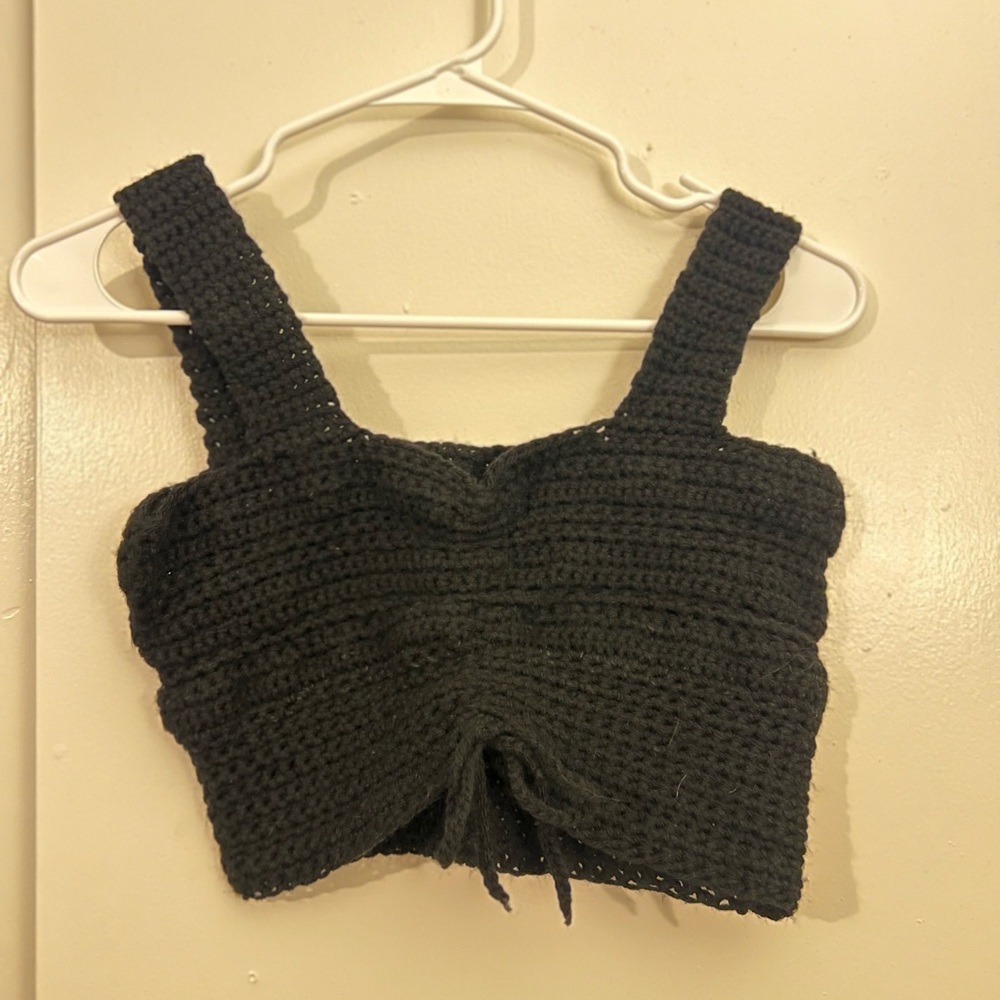Handmade Black Crochet Women Top XS